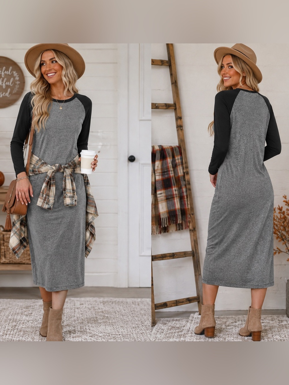🤠❤️‍🔥 Newport News Navy & Gray Grungy Maxi Dress | SIZE SMALL | Long Sleeve
